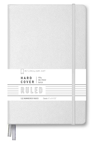 Cuaderno rayado de tapa dura de 5 x 8,3 pulgadas y papel antimanchas de 120 gsm en color blanco