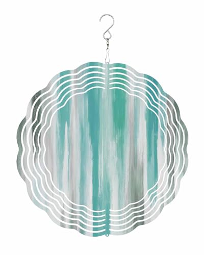 Abstract Wind Spinners, Retro Water Blue Gray Hanging Wind Spinners for Yard and Garden 3D Stainless Steel Metal Sculptures Crafts Ornaments 8 Inch