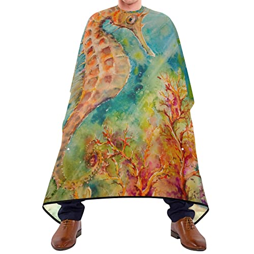 Capa De Peluquería Caballito De Mar De Coral Bata Peluqueria Unisex Personalizada Duradero Delantal, Para El Cabello, Niños, Barberías, 140x168cm