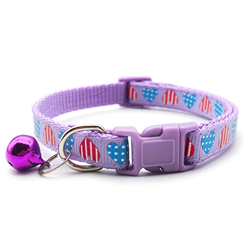 Small Dog Puppy Pet Collar Love Heart Design with Bell Nylon Adjustable Size 19-32cm Purple, Extra Small - Image 2