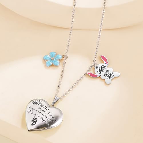 Image of Love Heart Locket Necklace That Holds Pictures Stitch-Shape Necklace Stuff Gifts Ohana Photo Lockets Necklace