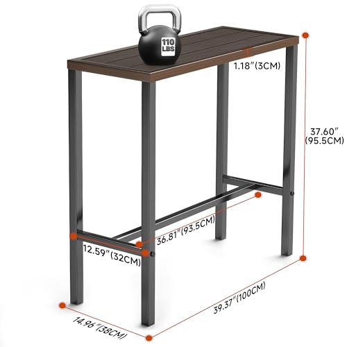 Rengue RG-OBT01 37.6'' Pub Height Bar Table, Rectangle Narrow Counter Outdoor Counter Heith Bar Table With 110Lb Wood-Like Metal Tabletop For Hot Tub, Garden, Balcony, Poolside, Indoor, Backyard, Patio thumb #1
