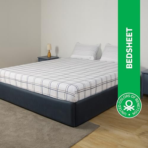 Image of United Colors of Benetton King Size Bedsheet Set | 100% Cotton 210 TC Double Bed Sheet with 2 Pillow Covers | Soft, Skin-Friendly & Fade-Resistant, Boutique Collection