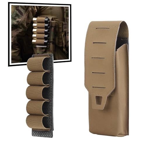 Juego Táctico De Soporte For Cargador Y Carcasa De Escopeta MOLLE, Bolsa De Utilidad De Un Solo Cargador De 5,56 con 5 Portacartuchos Redondos De Calibre 12(Brown)
