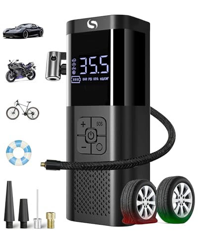 SERVOMASTER Tire Inflator Portable Tire Compressor Cordless Tire Inflator with LED Light for Car Motorcycle Bicycle Ball Car Accessories Essential for Men 150PSI Air Tire Pump with Gauge