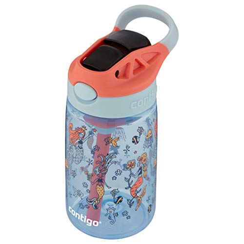Image of Contigo Kids Straw Water Bottle with AUTOSPOUT Lid, 14oz, Mermaids