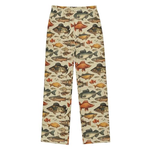 Vintage Fishes Pattern Pajama Pants Soft PJ Bottoms Lounge Pants for Sleepwear Sport Size 6–14 Years - Main Image