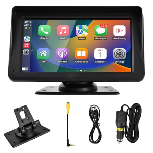 Focenat Estéreo de Coche con Pantalla táctil de 7pulgadas,Portátil Radio Coche Carplay Inalámbrico y Android Auto,HD IPS Táctil Portátil Radio Coche,con Control por Voz,GPS,Coche,navegación Bluetooth
