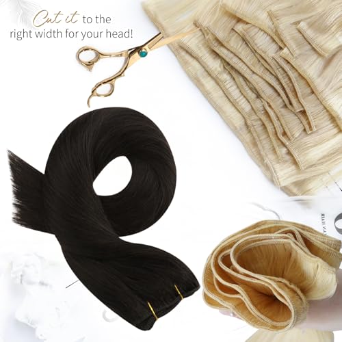 Moresoo Weft Hair Extensions Human Hair Dark Brown Full Head Sew in Hair Extensions Dark Brown Thick Human Hair 14 Inch 100g/Pack #2 - Image 4