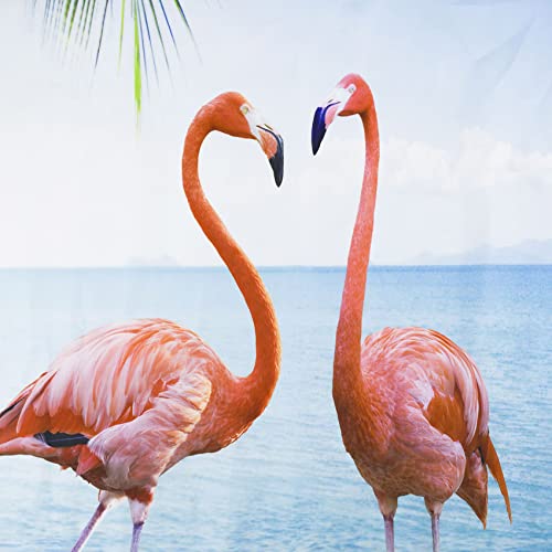 Aueea YL28794-150-V Summer Ocean Beach Shower Curtain For Bathroom Funny Pink Flamingo And Starfish With Seashell Coastal Bathroom Shower Curtains With Hooks, Tropical Palm Leaf Bathroom Curtains Shower Set 60X72 Inch thumb #3