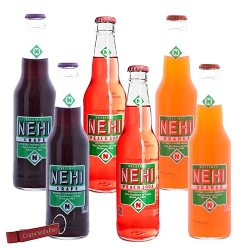 Nehi Soda Variety Pack | Nehi’s Most Popular Soda Flavors | Real Cane Sugar | Caffeine Free | 12 oz Glass Bottles with Crazy Soda Pop Bottle Opener (6 Pack)