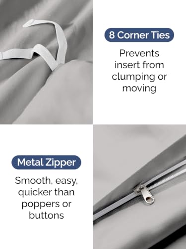 Image of Duvet Cover Oversized King - 3 Piece Set with Zipper Closure - French Grey | Soft Oversized King Duvet Cover 120 inch x 98 inch with 2 Pillow Shams, Hotel Luxury w / Zipper Closures & Ties, Comfy & Breathable