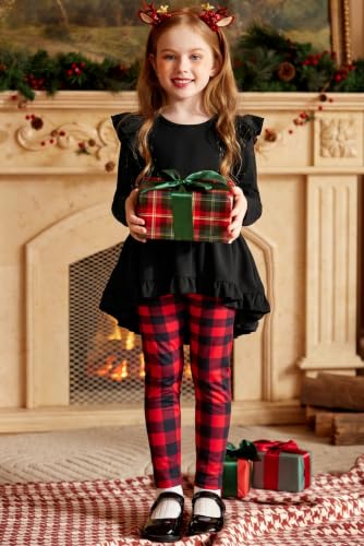 Image of Arshiner Toddler Girl Clothes Ruffle Trim Long Sleeve Pullover Top and Floral Print Leggings Fall Outfits Kids Clothing Sets