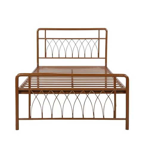Image of Jexx Metal Single Size Bed Without Storage | Wrought Iron Single Bed with Headboard & Footboard| Sturdy Powder Coated Platform Cot for Bedroom, Living Room, (Jexx Brown)