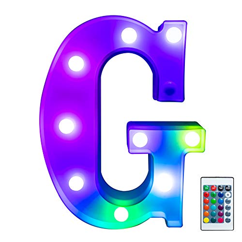 Foaky Colorful LED Letter Lights with Remote, Light Up Letters Sign for Night Light Wedding/Birthday Party Battery Powered Christmas Lamp Home Bar Decoration(G) Foaky Colorful LED Letter Lights with Remote, Light Up Letters Sign for Night Light Wedding/Birthday Party Battery Powered Christmas Lamp Home Bar Decoration(G)