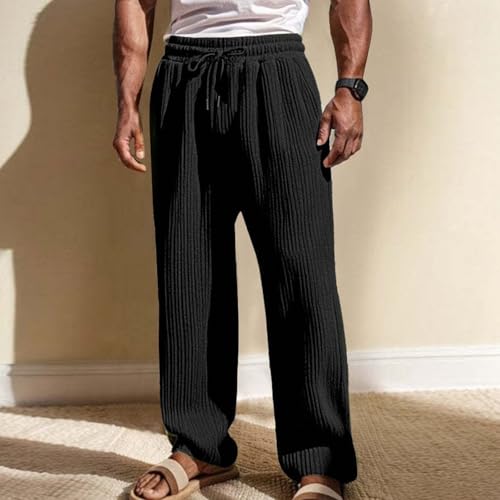 SSPalu Mens Corduroy Lounge Pants with Pockets Drawstring Elastic Waisted Workout Comfy Pants Loose Solid Color Trousers2
