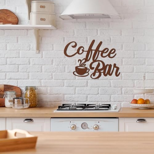 Image of Shimeyao Coffee Bar Accessories Coffee Bar Sign for Wall Metal Rustic Hanging Wall Art Vintage Brown Cup Letter Sign for Cafe Home Office Kitchen