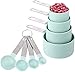 tazas medidoras acero inoxidable, 8 Piezas juego de tazas y cucharas medidoras measuring cups herramienta de medición de plástico apilables para líquidos y sólidos para cocinar (verde)