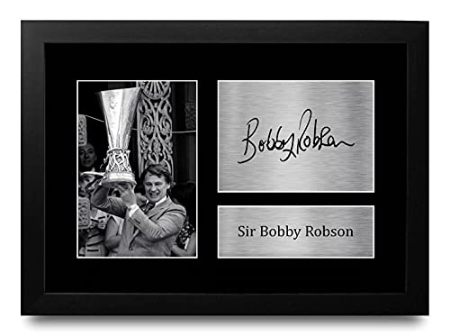 HWC Trading A4 FR Sir Bobby Robson Ipswich UEFA Cup Winners 1981 Gifts Printed Signed Autograph Picture for Fans and Supporters - A4 Framed