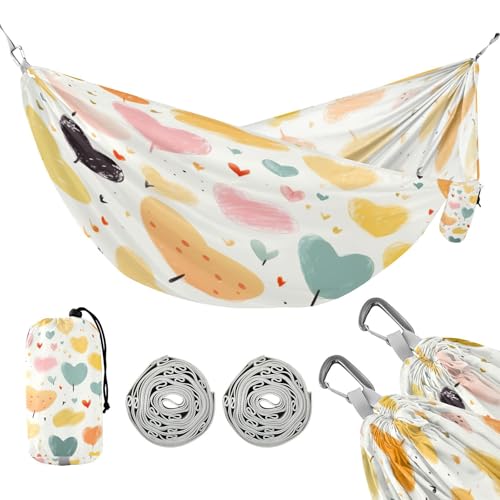ATTX Colourful Heart Camping Hammock - Lightweight & Portable Hammocks, Heavy Duty 330lbs Capacity for Indoor, Hiking, Backpacking, Travel, Backyard, Beach#346
