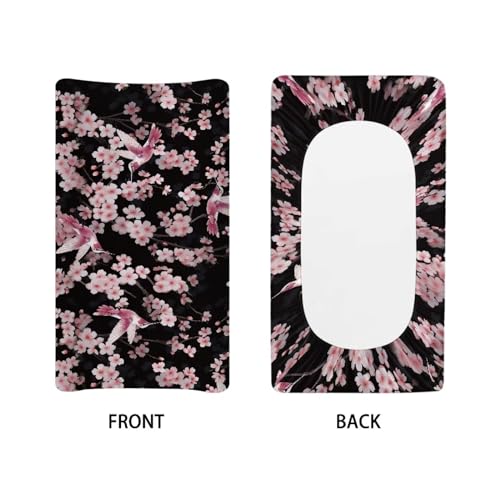 Image of Hummingbird Flower Changing Pad Cover Baby Girls Boys Diaper Change Table Sheet Cover Stretchy Changing Table Covers Soft Breathable