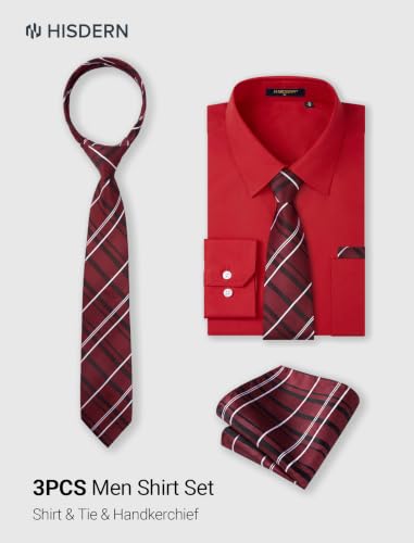Image of HISDERN Mens Dress Shirt with Tie Pocket Square Set Classic Button Down Shirt Matching Tie Long Sleeve Shirts