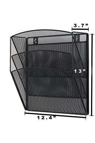 Klickpick Office Hanging Files Wall Mounted Metal Mesh Document File Organizer Magazine Holder Rack Organizer 3 Tier Section Racks Multipurpose Use to Display Files, Magazine, Newspapers (3t Black) - Thumbnail 4