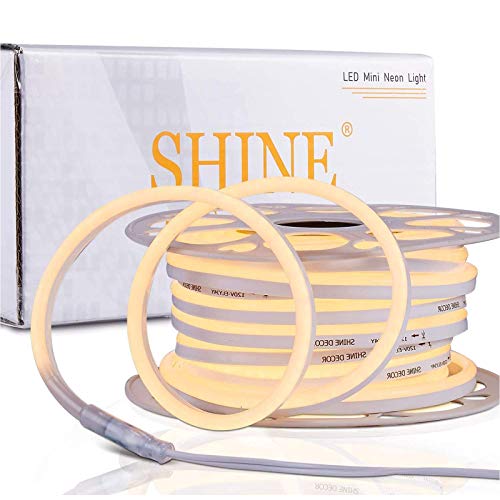 Shine Decor LED Neon Rope Lights 50FT/15M, Dimmable Neon LED Lights 3000K Warm White 120LEDs/M, ETL-Listed 110V-120V AC Rope Light Outdoor IP65 Waterproof, Flexible Light Strip for Lighting Decoration