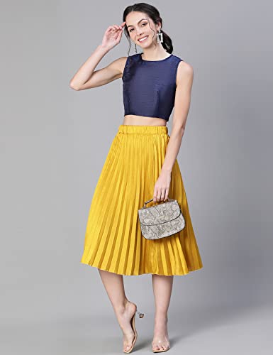 Image of oxolloxo Women Mustard Dupion Silk Pleated & Elasticated Skirt