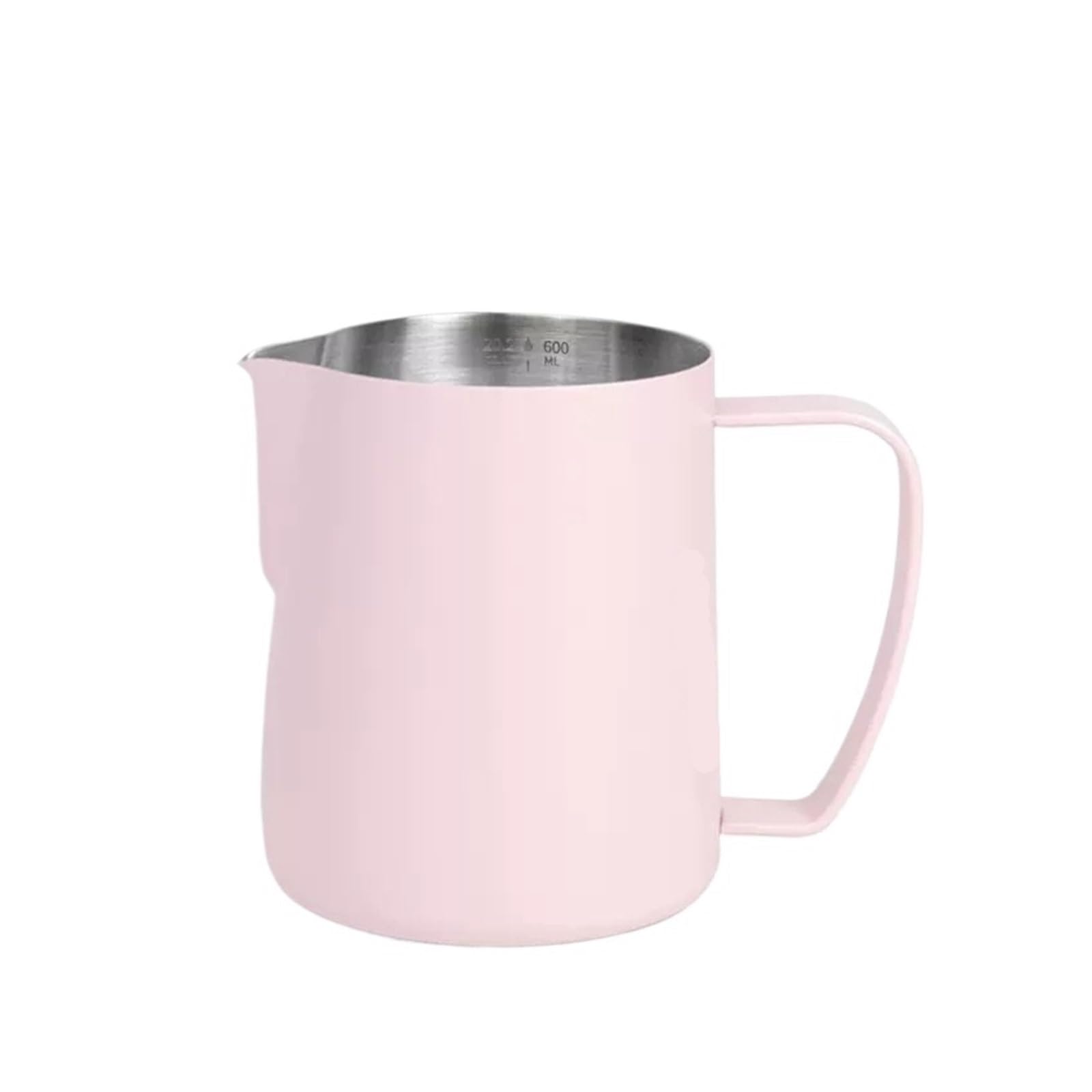 Compatible con taza de café Latte Art, herramienta jarra leche doble escala acero inoxidable 400ml/600ml(600ml,Pink)