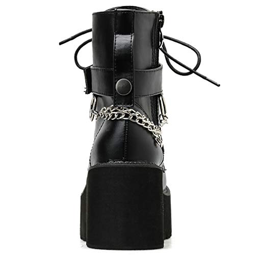 Image of Parisuit Womens Goth Patent Ankle Boots Platform Chunky Combat Boots | Lace Up, Gothic Boots, High Heel, Punk Short Booties, Buckle Boots, Chain Boots