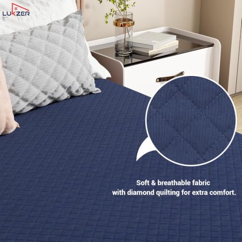 Image of Lukzer 100% Waterproof Quilted Mattress Protector Blue Single Bed 78 x 36 Inches (6.5 x 3 ft) Cotton-Feel Bed Protector Soft Noiseless Hypoallergenic Breathable Elastic Fitted Mattress Cover /Bed Cover