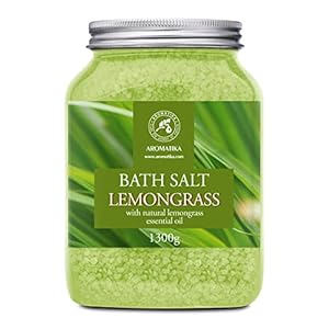 Bath Salts w/Natural Essential Lemongrass Oil 46 Oz (1300g) – Sea Salt Bath for Good Sleep – Bathing – Body Care – Wellness – Beauty – Relaxation – Aromatherapy – Spa – Bath Supplement