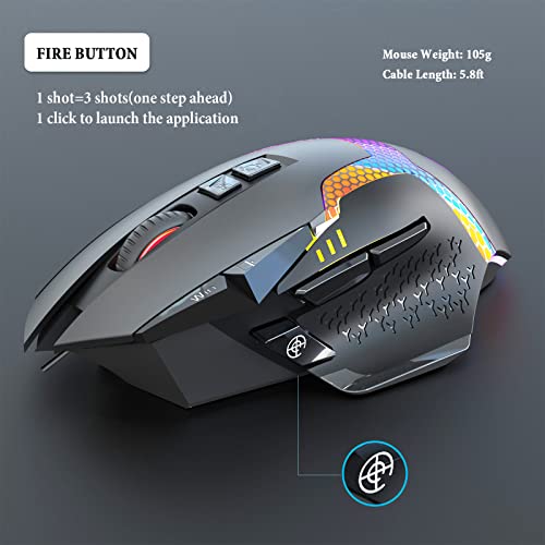 Nyiefada Wired Gaming Mouse With Side Buttons, Programmable Ergonomic Thumb Rest- 10000 Dpi High-Precision Sensor, 10 Buttons/Shortcut Flashing Rgb Computer Mouse For Pc Laptop Gaming #TOP4