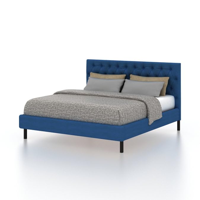Image of Ganpati Arts Sheesham Wood Fabrio Upholstered King Size Bed Without Storage and Tufted Headboard | Durable Wooden Double Bed Cot Palang for Bedroom, Hotels and Home Furniture (Blue-1 Year Warranty)