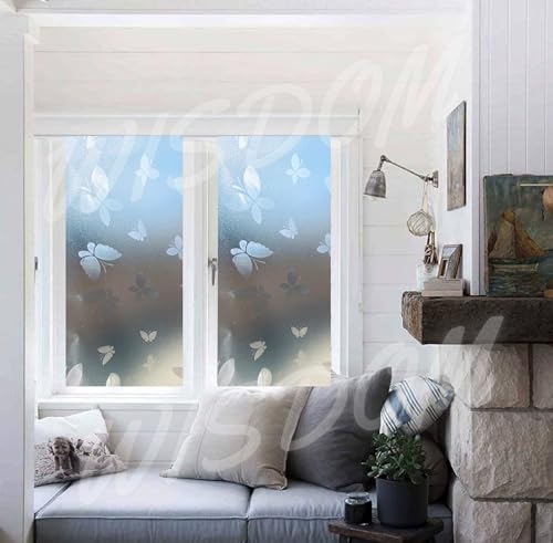 Image of WISDOM Privacy Window Film Frosted Glass Film Glass Film No Glue Anti-UV Window Sticker Non Adhesive for Privacy Office Meeting Room Bathroom Living Room (Butter Fly Frosted, 12 x 140 inch)