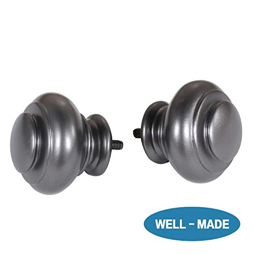 H.versailtex Elegant Window Treatment Telescoping Double Curtain Rod Set With Classic Cap, 3/4-Inch Diameter, Adjusts From 66 To 120 Inches, Pewter #TOP2