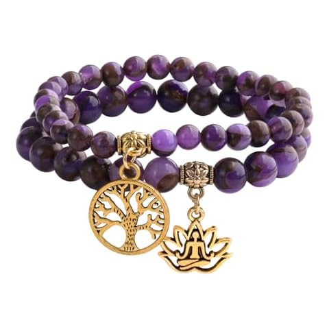 KSQS Healing Stone Bracelets for Women, Natural Semi Precious Gemstone Beads Yoga Chakra Bracelet, Tree of Life Lotus Stretch Bracelets for Anxiety and Stress(#27) Cover