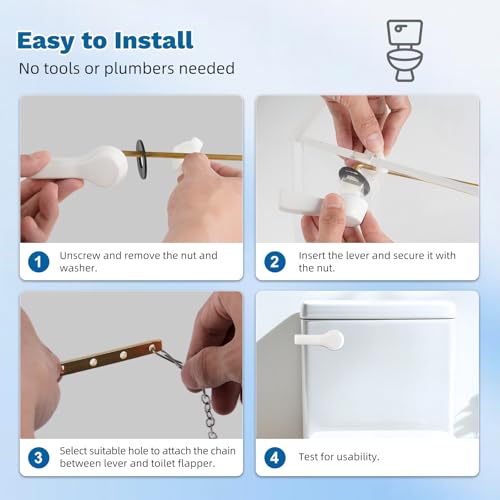 Manija universal para inodoro de montaje frontal con cadena de acero inoxidable, 2 piezas 8