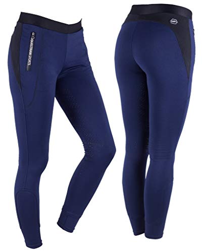 QHP Pull-On Amelia - Leggings de equitación para niño, con Interior cálido y Suave, Color Azul Marino, tamaño 140