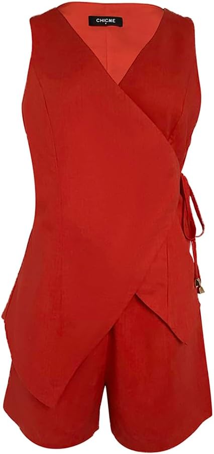 CHICME Summer Sets for Women 2 Piece Outfits Wrap V Neck Sleeveless Tank and Shorts Set Casual Outfits for Women - Image 4