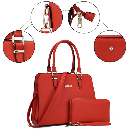Image of Qiyuer Satchel Purses For Women Handbag And Wallet Set Tote Bag | Premium Vegan Leather,Matching Wallet,RFID Blocking,Work,Casual
