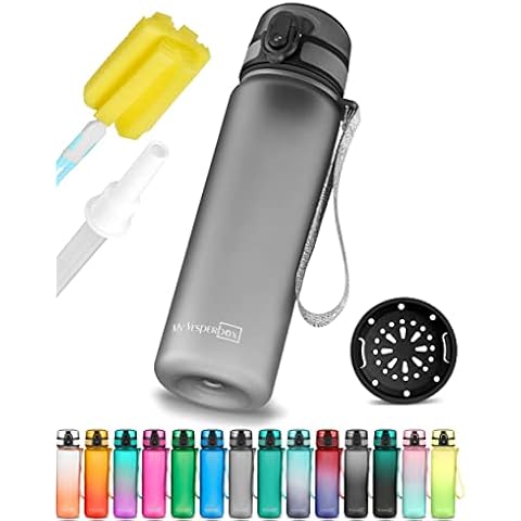 My Vesperbox - Minny - leak-proof drinking bottle - 350 ml, 500 ml with straw and strainer - water bottle children - BPA - ideal for nursery, school, bicycle, outdoor (500 ml, grey) Cover