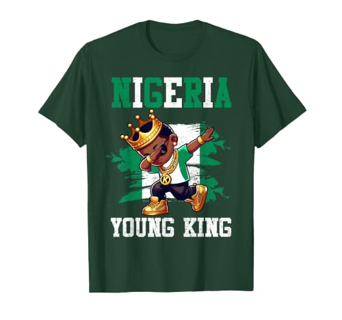 Nigeria Young King Nigerian Boy African Proud Nigerian Flag T-Shirt, Men, Dark Green, Large