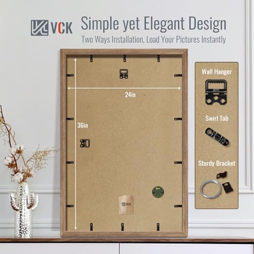 Image of VCK 24x36 Poster Frame 5 Pack, Walnut Wood, 20x30 Mat, for Wall Art