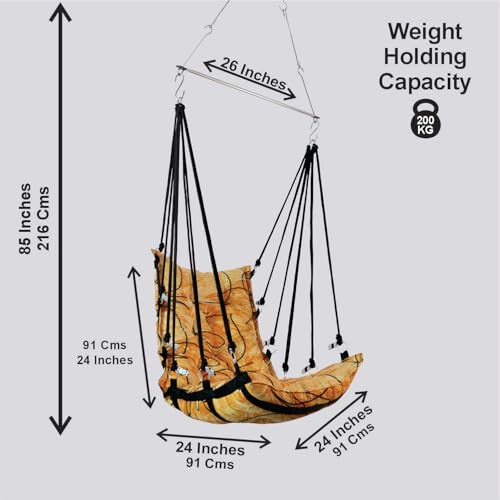 Image of JULJULIA Swing for Balcony Comfortable Cotton Swing Relaxing Jhula for Adults for Home Indoor Outdoor Hanging Seat for Apartment Patio Terrace Garden- 200 kg Weight Capacity - Velvet Design Yellow