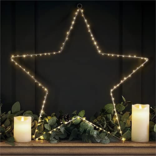 CHRISTOW Christmas Star Window Light, Battery Operated with Timer, 60cm Warm White Micro LED Star Decoration, Indoor Mantelpiece Door Wall Light