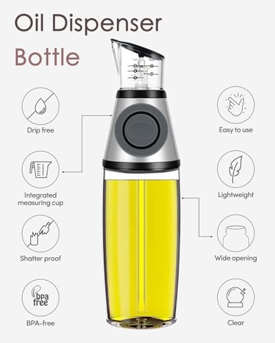 Image of ESPERO Oil Dispenser Bottle, 17oz Olive Oil Dispenser Oil Sprayer, Clear Glass Refillable Oil and Vinegar Dispenser Bottle with Measuring Scale Pump for Kitchen, Cooking, Salads, Baking Frying