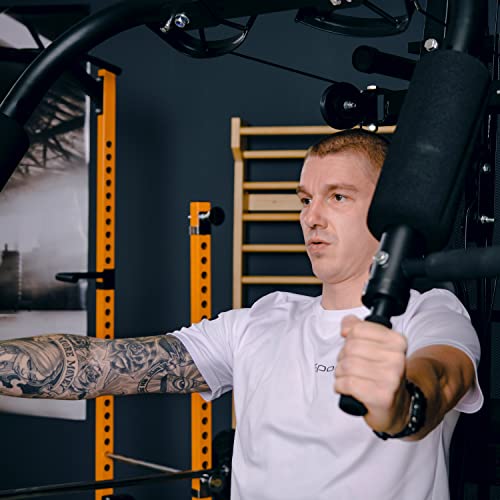 Foto von SportPlus Kraftstation, Multifunktionale Fitnessstation inkl. Gewichte, verstellbare Sit-Up-Bank, Dip-Station, Liegestützgriffe, SP-HG-015, Black/Sun…