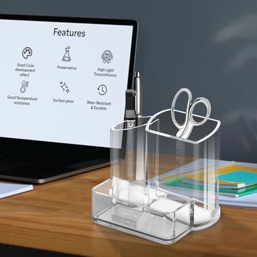 Image of GROB Prismo 3 IN 1 Multi - Utility Acrylic Organizer| Pen Holder with 3 Compartments - Office Desktop Organizer for Pens, Makeup Brushes, Medical Instruments and Accessories| Smart Living Product